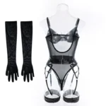 Sheer Mesh Garter Bodysuit with Gloves Sexy Lingerie Set - Image 32