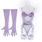 Sheer Mesh Garter Bodysuit with Gloves Sexy Lingerie Set - Image 42