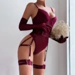 Sheer Mesh Garter Bodysuit with Gloves Sexy Lingerie Set - Image 6
