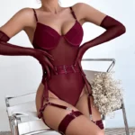 Sheer Mesh Garter Bodysuit with Gloves Sexy Lingerie Set - Image 8