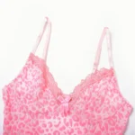 Leopard Lace Trim Babydoll With Thong Lingerie Set Sexy Slit Nightdress - Image 9