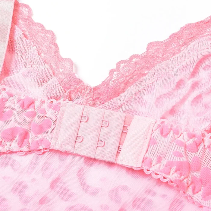 Leopard Lace Trim Babydoll With Thong Lingerie Set Sexy Slit Nightdress - Image 10