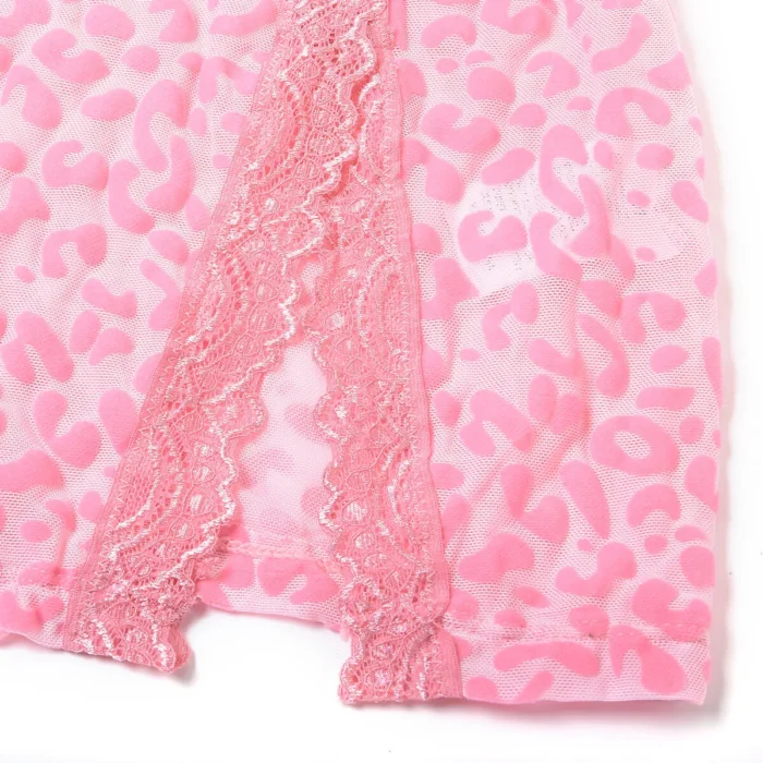 Leopard Lace Trim Babydoll With Thong Lingerie Set Sexy Slit Nightdress - Image 12