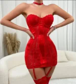 Strapless Sheer Lace Nightdress With Garter Belt & Matching Thong Sexy Lingerie Sets - Image 7