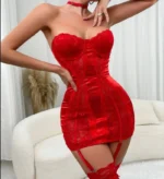Strapless Sheer Lace Nightdress With Garter Belt & Matching Thong Sexy Lingerie Sets - Image 9