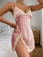 Satin Lace Trim Nightdress Set with Robe - Image 11