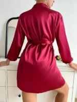 Satin Lace Trim Nightdress Set with Robe - Image 5