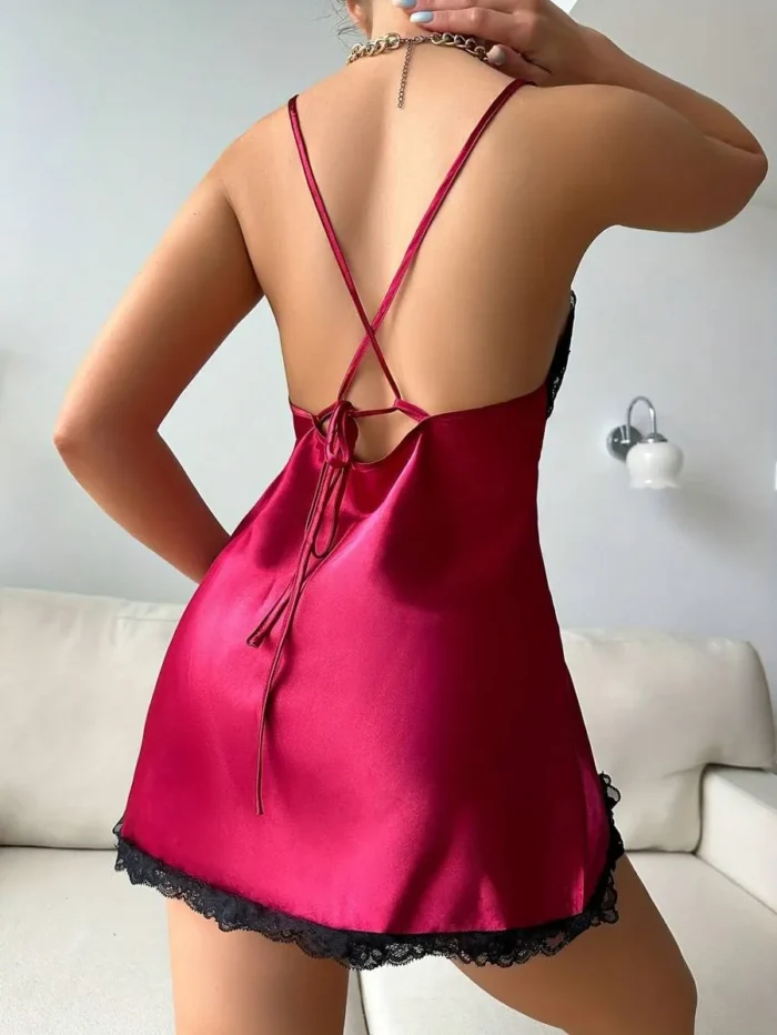 Satin Lace Trim Nightdress Set with Robe - Image 7