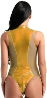 Faux Leather One-Piece Bodysuit Nightclub Women Sexy Wetlook Lingerie - Image 15