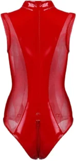 Faux Leather One-Piece Bodysuit Nightclub Women Sexy Wetlook Lingerie - Image 7