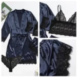 Satin Lace 4-Piece Lingerie Set with Robe - Image 12