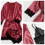 Satin Lace 4-Piece Lingerie Set with Robe - Image 9