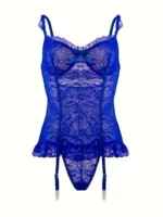 4 Pcs Lace Garter Corset Lingerie Set With Garter Belt & Thong & Stockings - Image 6