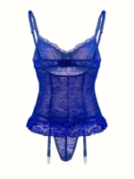4 Pcs Lace Garter Corset Lingerie Set With Garter Belt & Thong & Stockings - Image 7