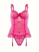 4 Pcs Lace Garter Corset Lingerie Set With Garter Belt & Thong & Stockings - Image 22