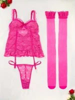 4 Pcs Lace Garter Corset Lingerie Set With Garter Belt & Thong & Stockings - Image 23