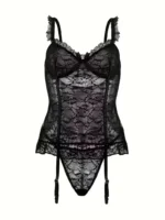 4 Pcs Lace Garter Corset Lingerie Set With Garter Belt & Thong & Stockings - Image 29