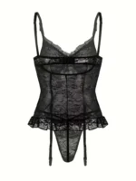 4 Pcs Lace Garter Corset Lingerie Set With Garter Belt & Thong & Stockings - Image 30