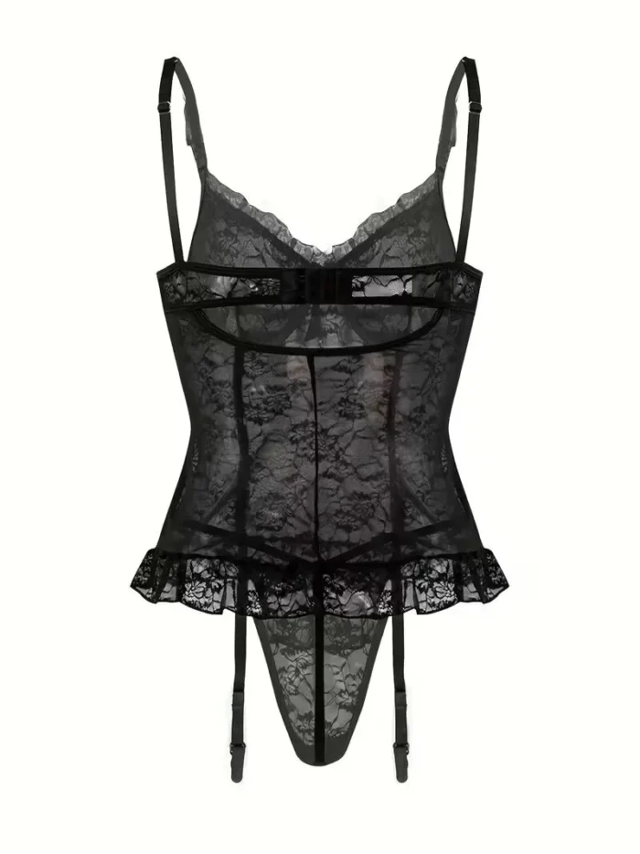 4 Pcs Lace Garter Corset Lingerie Set With Garter Belt & Thong & Stockings - Image 30