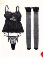 4 Pcs Lace Garter Corset Lingerie Set With Garter Belt & Thong & Stockings - Image 31