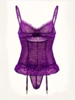 4 Pcs Lace Garter Corset Lingerie Set With Garter Belt & Thong & Stockings - Image 15