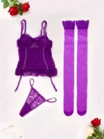 4 Pcs Lace Garter Corset Lingerie Set With Garter Belt & Thong & Stockings - Image 16