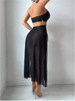 Sparkling Chain Detail Sheer Halter Nightdress – Black - Image 3