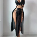 Sparkling Chain Detail Sheer Halter Nightdress – Black