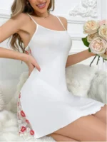 Contrast Color Lips Lace See-Through Back Nightgown Lingerie Dress Set - Image 11