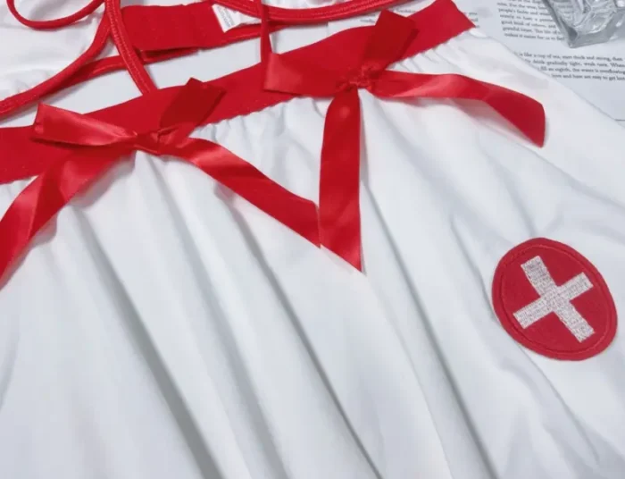 Sexy Nurse Costume Lingerie Set with Mini Skirt & Hat – White/Red - Image 10