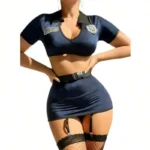 Naughty Police Officer Cosplay Lingerie Set with Mini Skirt – Navy Blue - Image 6