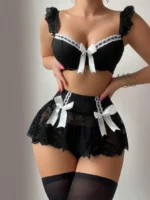 4Pcs Romantic Chic Lace Lingerie Set with Satin Bows & Stockings - Image 3