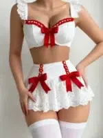 4Pcs Romantic Chic Lace Lingerie Set with Satin Bows & Stockings - Image 8