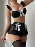 4Pcs Romantic Chic Lace Lingerie Set with Satin Bows & Stockings - Image 2