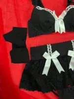 4Pcs Romantic Chic Lace Lingerie Set with Satin Bows & Stockings - Image 6