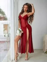 Midnight Allure Lace Mesh Maxi Lingerie Dress With Thong 2Pcs Sexy Lingerie Set - Image 5