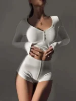 Cozy Ribbed Long Sleeve Top & Shorts Pajama Set – Soft Lounge Sleepwear - Image 9