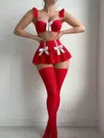 4Pcs Romantic Chic Lace Lingerie Set with Satin Bows & Stockings - Image 12