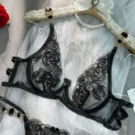Black Floral Lace 3-Piece Lingerie Set with Garter Belt – Sexy Bra, Panty & Suspender Set - Image 10