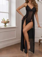 Lace Mesh Chemise Nightdress With Thong 2Pcs Sexy Lingerie Set - Image 16