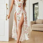 Lace Mesh Chemise Nightdress With Thong 2Pcs Sexy Lingerie Set