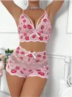 Embroidered Lace Bralette & High-Waisted Panty Set – Pink Mesh Lingerie with Bow Detail - Image 5
