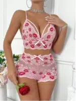 Embroidered Lace Bralette & High-Waisted Panty Set – Pink Mesh Lingerie with Bow Detail - Image 6
