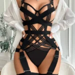 Strappy Harness Hollow Out Underwired 2 Piece Lingerie Set