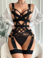 Strappy Harness Hollow Out Underwired 2 Piece Lingerie Set