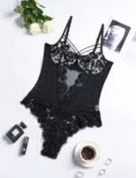 Strappy Lace Patchwork Sheer Bodysuit Teddy Lingerie - Image 9