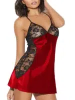 Satin & Lace Mesh Nightdress Elegant Floral Panel Slip Dress - Image 6