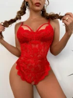 Floral Lace Scalloped Strappy Bodysuit With Crisscross Back Tie - Image 10
