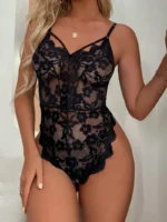 Floral Lace Scalloped Strappy Bodysuit With Crisscross Back Tie - Image 4