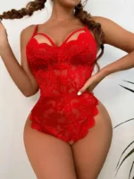 Floral Lace Scalloped Strappy Bodysuit With Crisscross Back Tie - Image 8